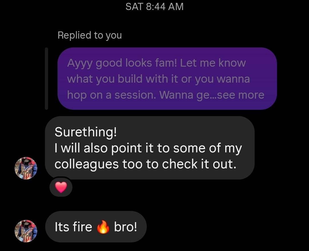 Developer message reacting to Hack House: it's fire, I'll point my colleagues to it